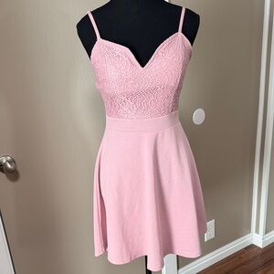 No Boundaries Pink Lace Spaghetti Strap Mini Dress